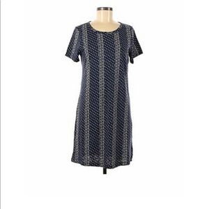 Old Navy Casual Boho Navy and White Short Sleeve T Shirt Dress (Large)